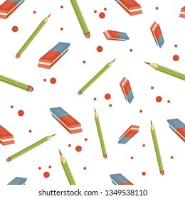 vector pattern with pencils and erasers