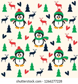 Vector pattern with penguin