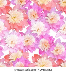  Vector pattern with peony and foliage. Peonies seamless pattern