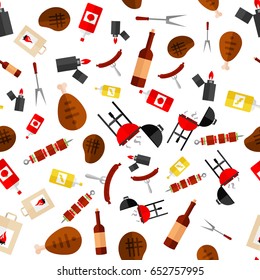 Vector pattern for a picnic. Design of wrapping paper, food packaging, etc. Seamless background in a flat style. 