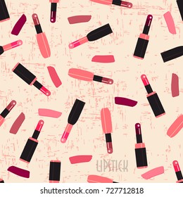 Patrón de Vector con una imagen de lápices labiales. se puede utilizar en el diseño de Sitios web para salones de belleza, empresas de cosméticos, etc.