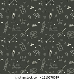 vector pattern with pictures on the theme of England. For those who like to travel. 