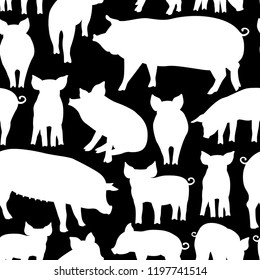 Vector pattern with pig on black background. Can be used for textile, website background, book cover, packaging.