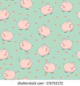 The vector pattern with pigs and hearts