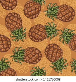 Vector pattern of pineapple in sketch style. Isolated objects for your design. Each object can be changed and moved.