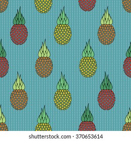 Vector Pattern with Pineapples, can be used for wallpaper, cover fills, web page background, surface textures. Vector linen texture.