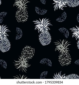 vector pattern with pineapples in monochrome colors in minimalistic trendy style. Perfect for child clothing, textile, print, cover, wallpaper and etc. Summer tropical vector background