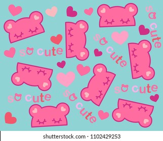 Vector pattern with pink bear for kids