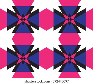 Vector pattern with pink, blue and black triangles. Background can be used for web, fabrics, booklets, business cards and other.