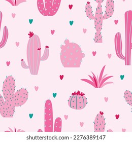 vector pattern with pink cactus