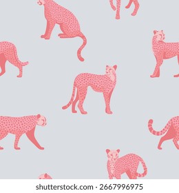 Vector pattern with pink cheetahs. Semaless background.