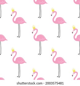 vector pattern pink flamingo with a crown. Ideal for postcards, children's gifts, covers, invitations