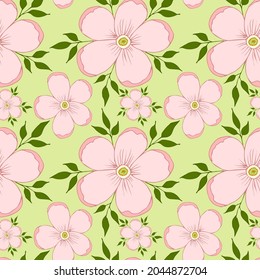 Vector pattern pink flowers. For printing on fabric. Blooming apple tree.