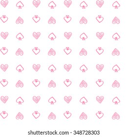 Vector pattern with pink hearts and spades on white background. Seamless pattern can be used for wallpaper, pattern fills, web page background,surface textures.