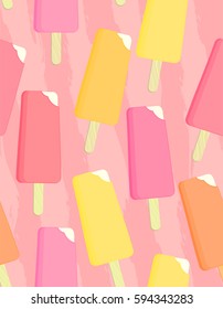 Vector pattern. Pink melting ice cream on striped background. Summer seamless texture.