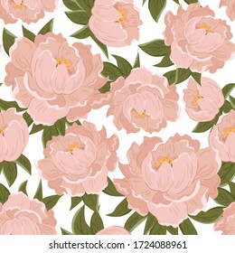 Vector pattern of pink peony. Flat design. Great for postcards, prints, posters, stickers, etc.