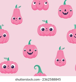 Vector pattern with pink pumpkins. Jack-o'-lantern pattern in pink.