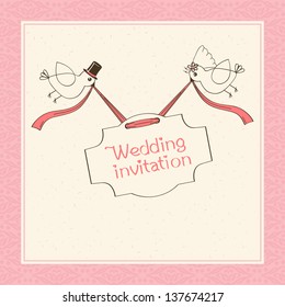 Vector Pattern Pink Wedding Invitations Birds Stock Vector (Royalty ...
