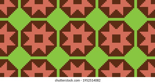 Vector pattern Pixel art Abstract Mosaic  Colors:  Japonica, Baker's Chocolate, Yellow Green