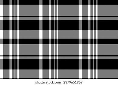 Vector pattern plaid of tartan fabric check with a textile background texture seamless in black and white colors.