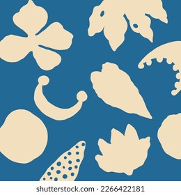 Vector pattern with plant elements, simple natural floral forms.
