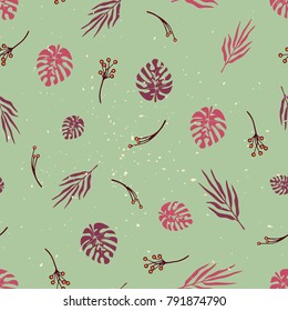 vector pattern with plant leaves. branches with berries. 