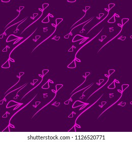 Vector pattern from plant pink elements on a lilac background in a geometric style. For design of fabric or objects of design of natural products.
