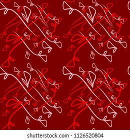 Vector pattern from plant pink and pomegranate elements on a red background in a geometric style. For design of fabric or objects of design of natural products.
