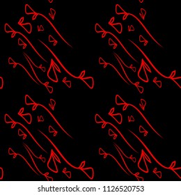 Vector pattern from plant red elements on a black background in a geometric style. For design of fabric or objects of design of natural products.
