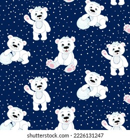 Vector pattern with polar bears.Cheerful polar bears on a blue background in a vector pattern.