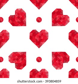 vector pattern of polygonal red hearts on white background