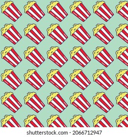 Vector Pattern Of Popcorn Pattern. Cinema Concept, Home Theater. Can Be Used As A Background.