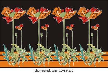 vector pattern with poppy flowers
