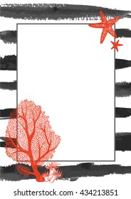 Vector pattern postcards,black-and-white stripe, marine theme, starfish,. Invitation birthday, summer, beach menu