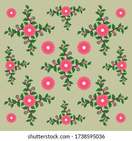 Vector pattern. Pretty pattern in flower. Small pink flowers. green background. Floral background. The elegant the template for fashion prints.