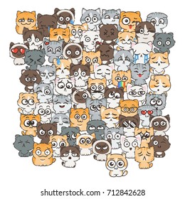 Vector pattern for print. Ilustration with cats and dogs for design of posters, prints, invitations, greetings, childbook, flyers and antistress pictures for coloring.