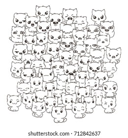 Vector pattern for print. Ilustration with cats and dogs for design of posters, prints, invitations, greetings, childbook, flyers and antistress pictures for coloring.