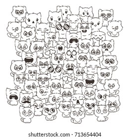 Vector pattern for print. Ilustration with cats and dogs for design of posters, prints, invitations, greetings, childbook, flyers and antistress pictures for coloring.