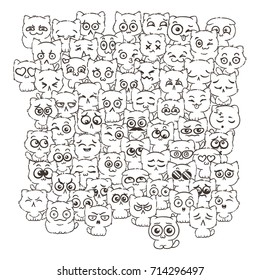 Vector pattern for print. Ilustration with cats and dogs for design of posters, prints, invitations, greetings, childbook, flyers and antistress pictures for coloring.