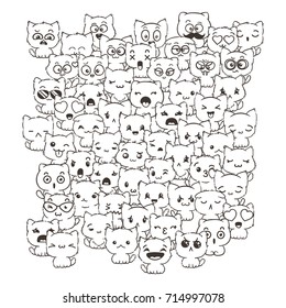 Vector pattern for print. Ilustration with cats and dogs for design of posters, prints, invitations, greetings, childbook, flyers and antistress pictures for coloring.