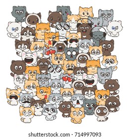 Vector pattern for print. Ilustration with cats and dogs for design of posters, prints, invitations, greetings, childbook, flyers and antistress pictures for coloring.