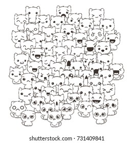 Vector pattern for print. Ilustration with cats and dogs for design of posters, prints, invitations, greetings, childbook, flyers and antistress pictures for coloring.