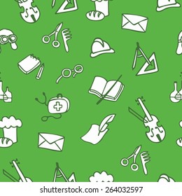 vector pattern with professions on green background