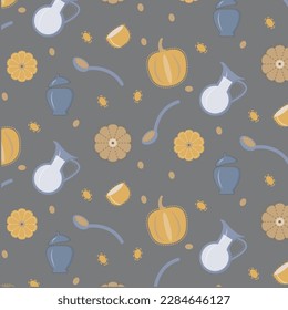 vector pattern pumpkin porridge and milk 