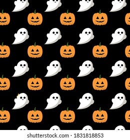 Vector pattern with pumpkins and ghosts, halloween background