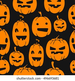 vector pattern pumpkins for Halloween on a black background
