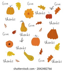 
vector pattern with pumpkins and leaves for thanksgiving day