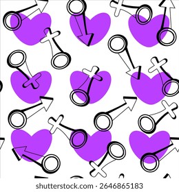 Vector pattern with purple cute hearts, for Valentine's Day, Valentine's Day, Love Day. The design is designed for textiles, gift wrapping, banners, postcards, wallpapers, posters