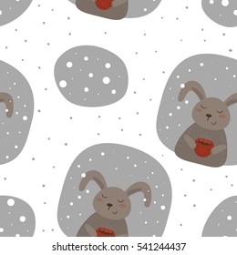 Vector pattern with rabbit and cup. Printable templates