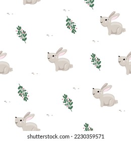 Vector pattern with a rabbit. Hand-drawn vector graphics. Christmas wrapping paper. Use on bed linen, baby clothes, tablecloth, fabric